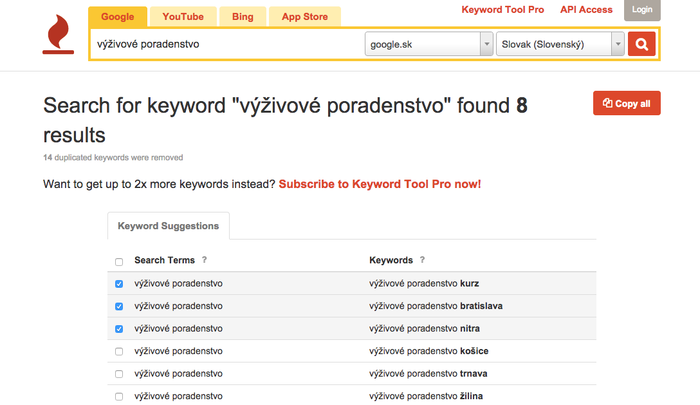 Keywordtool.io pre analýzu kľúčových slov