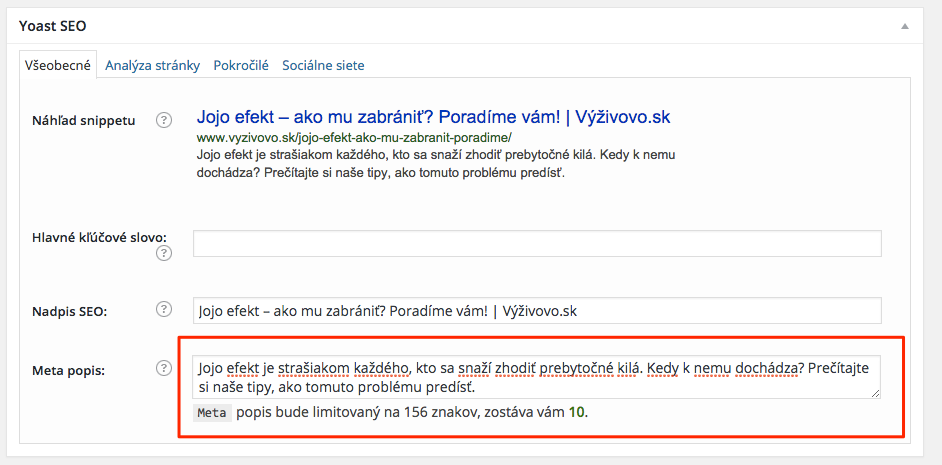 Meta popisok - SEO